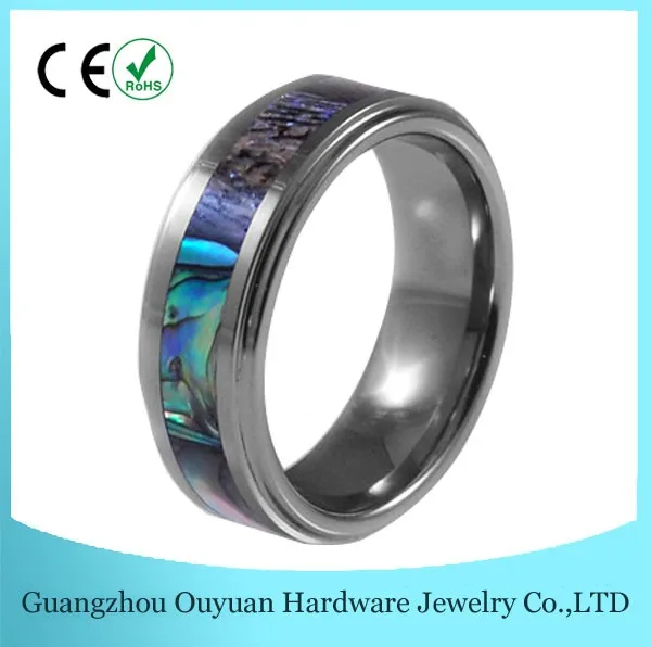 316L Stainless Steel Jewelry Men's Natural Sea Shell Koa Wood Stainless Steel Ring Dome comfort Fit