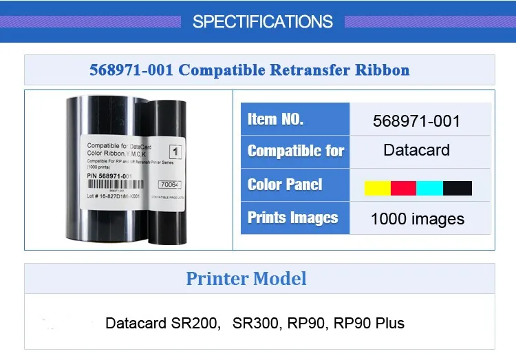Compatible Datacard 568971001 Ymck Color Retransferl Ribbon 1000images
