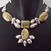 Picture Jasper, Biwa Pearl Necklace plated 925 Sterling Silver 75 Gms 18-20 Inches
