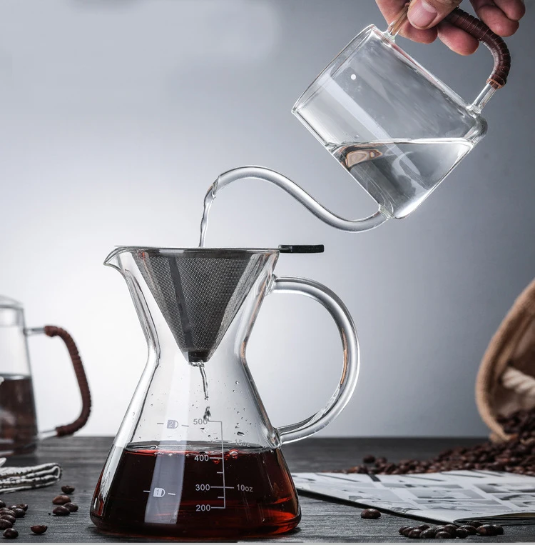 500ml Heat Resistant Glass Cold Brew Iced Coffee Maker Glass Pour Over Manual Coffee Maker