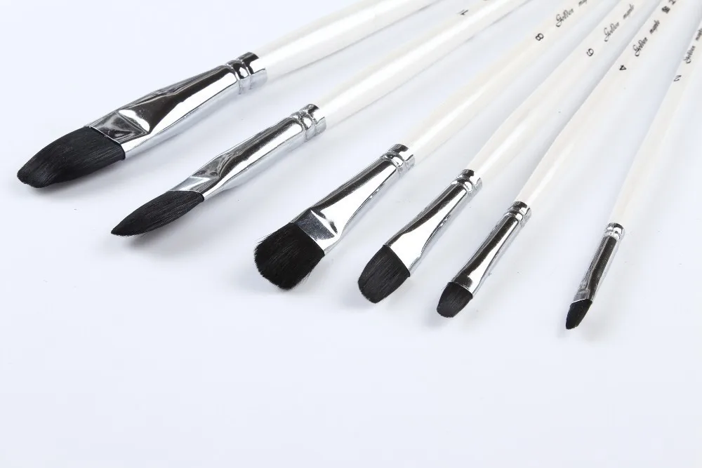 Black Sable Artist Brushes/long Handle Artist Paint Brush/6 Pcs Paint