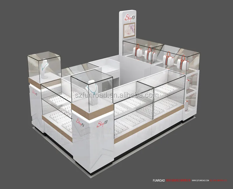 Modern fashion high quality display mall baking paint jewelry kiosk design made in China