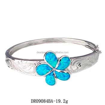 Hawaiian Style 925 Sterling Silver Flower Plumeria Bangle Bracelet Hawaiian Style 925 Sterling Silver Flower Plumeria Bangle Bracelet Opal
