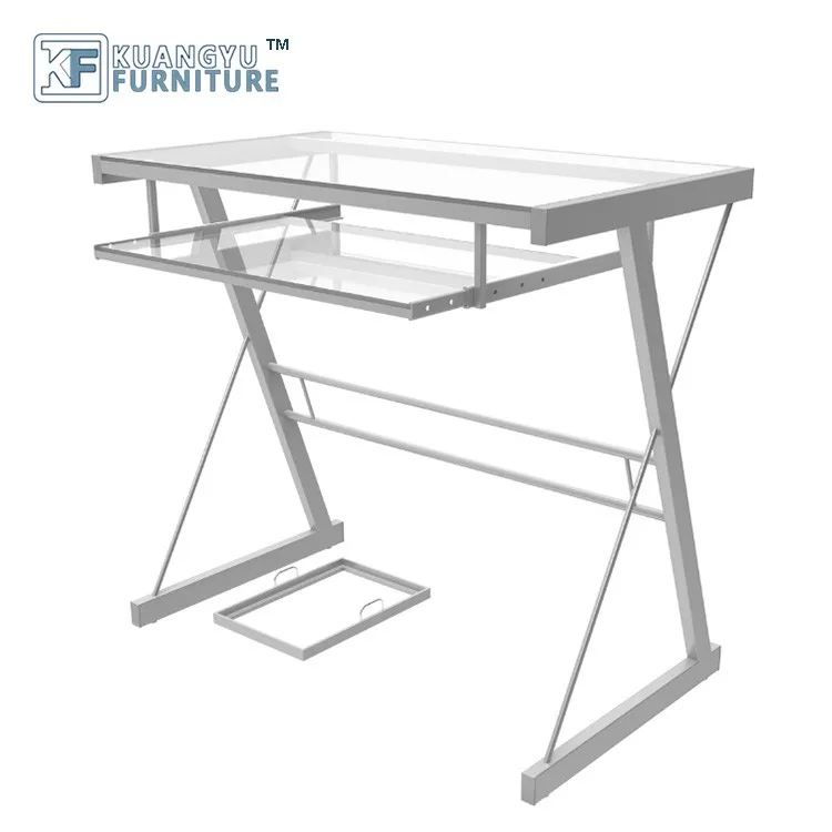 Modern High Quality Metal Frame Glass Computer Desk Big Metal Frame Glass Computer Desk