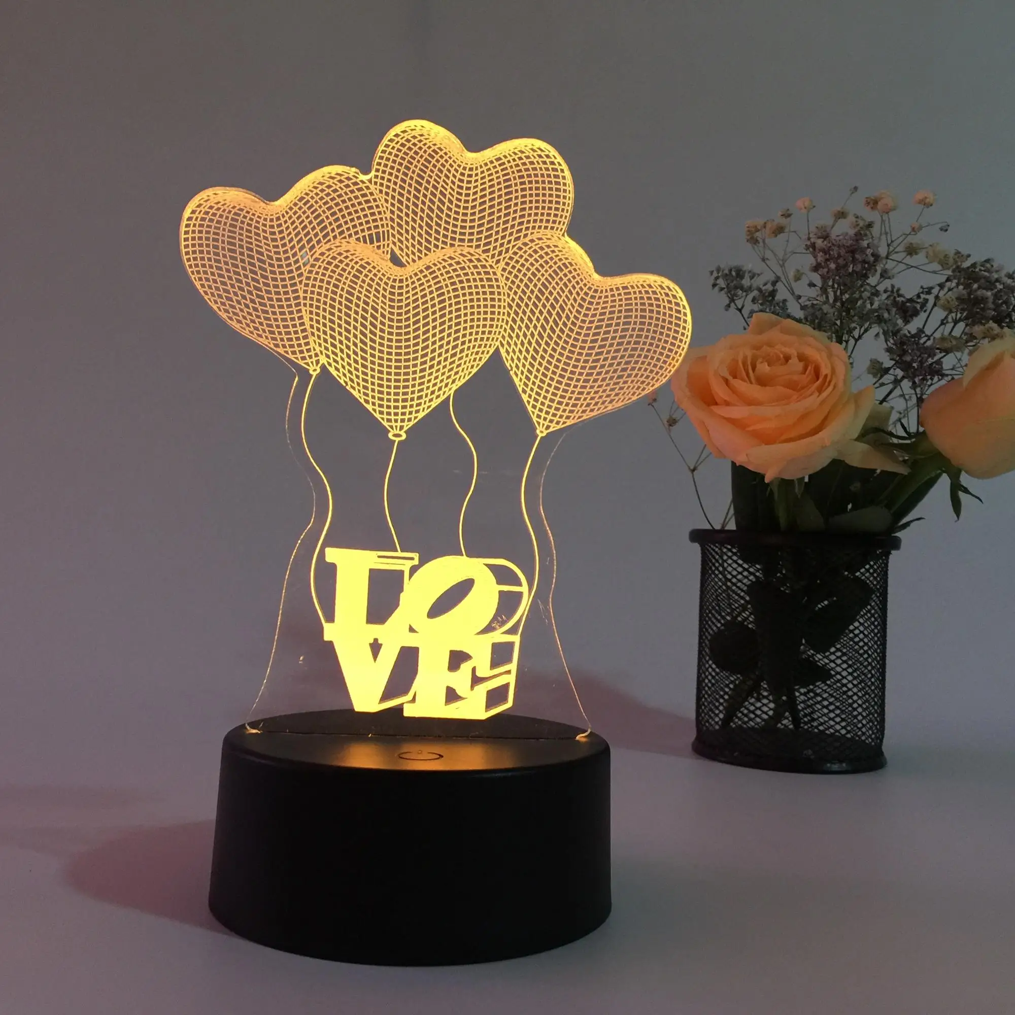 3d Led Heart Rose 3d Optical Illusion Lamp For Valentines' Day - Buy 3d ...