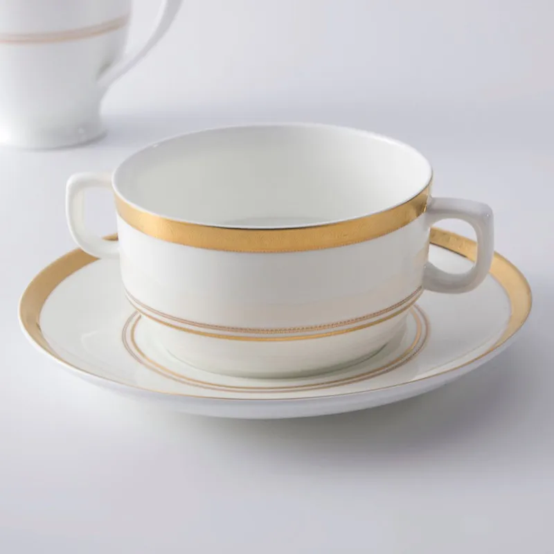 product-Bone China Crockery Golden Rim Tableware Ceramic Tea Set, Restaurant Modern Luxury Dinnerwar