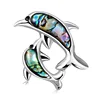 Latest Brooch Design Zinc Alloy Silver Plated Lovely Animal Dolphin Abalone Shell Brooch For Women