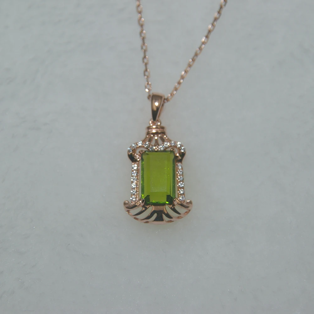 Emerald Pendant Rose Gold Silver Pendant Necklace With Zircon