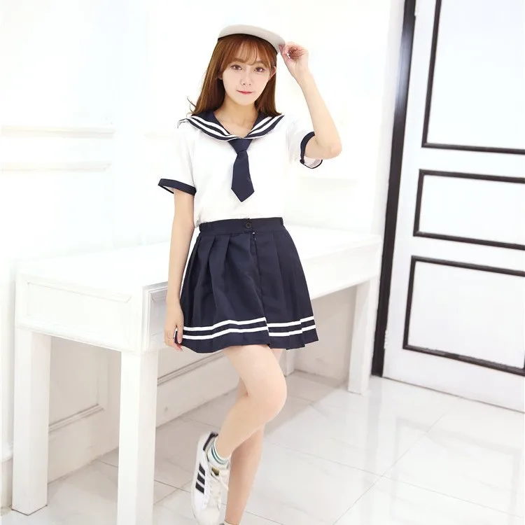 フラットカラーの白いシャツと青いスカート 女子高生の制服 Buy フラット襟 白シャツとブルースカート 女子高生制服 Product On Alibaba Com