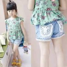 Wholesale Kids Girls Shorts Jeans Lace Pocket Demin Summer Short PantsZQ1