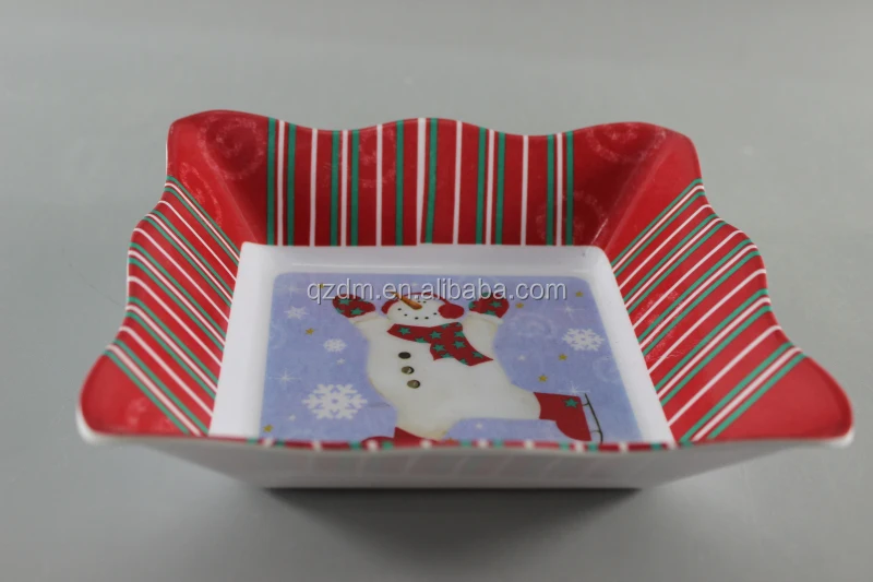 Plastic Christmas Fruit Plate, Melamine Food Plate Snowman Print