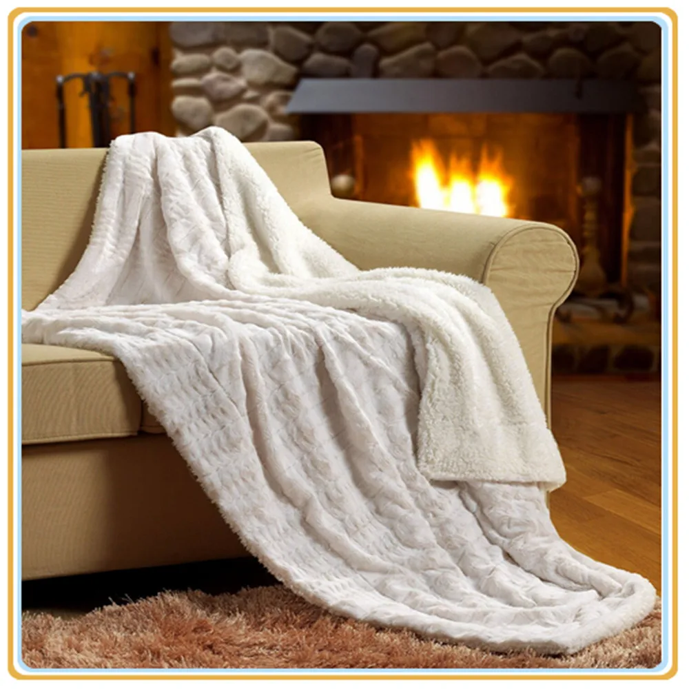 Hot Selling Pure White Color Pv Faux Fur /sherpa Plush Throw Blanket 60 ...