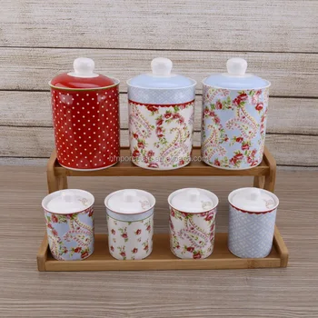 Elegant Ceramic 7pcs Storage Jar Set New Bone China Tea Coffee Sugar Elegant Ceramic 7pcs Storage Jar Set New Bone China Tea Coffee Sugar Canisters