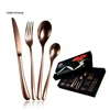 flatware set Copper Color Service for 4, E-far 20 Piece Brass Gold Stainless Steel Flatware Cutlery Set, Perfect for Wedding/P