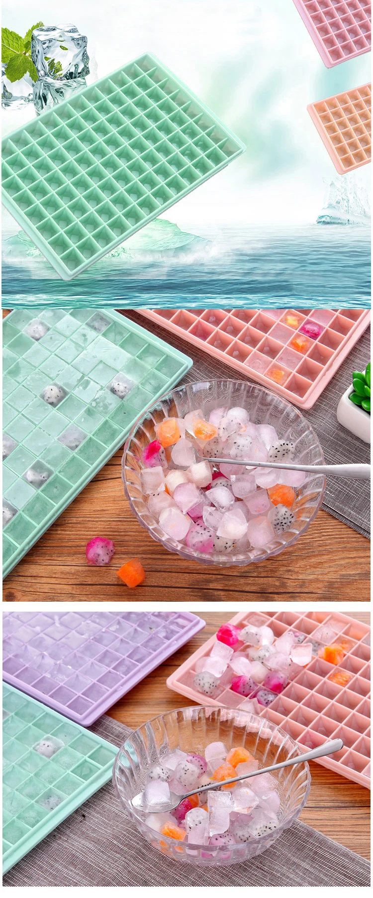Easy To Clean PP Plastic Personalized Ice Cube Tray Mini Tiny 96 Grids Ice Cube Bin Scoop Trays and Candy Grids Small Ice Maker
