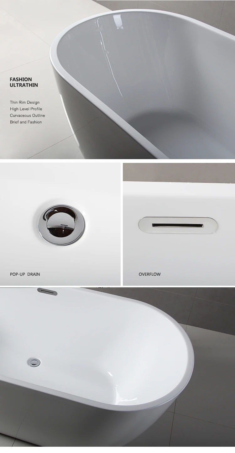Oval Shape Acrylic with Fiberglass Freestanding Bath Tub