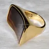 Top Natural Brown Stripped Hawk's Eye Stone Rings Square Cabochon Tiger Eye Gemstone Rings JX10513