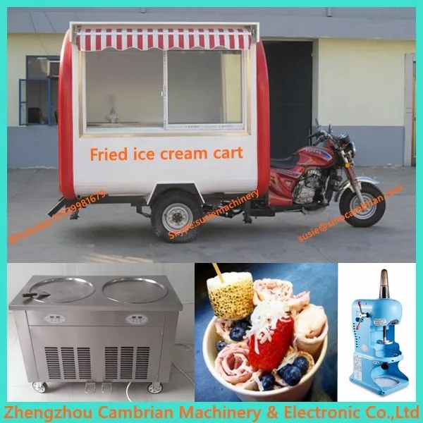 Color Customized Motorcycle Food Cart With Fried Ice Cream Machine