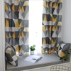 Modern Faux Linen Blackout Window Shading Geometric Printing Curtain