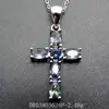 Solid 925 Sterling Silver Latin Cross 4x6mm Ova Cut Rainbow Mystic Topaz Silver Jewelry Necklace Pendant