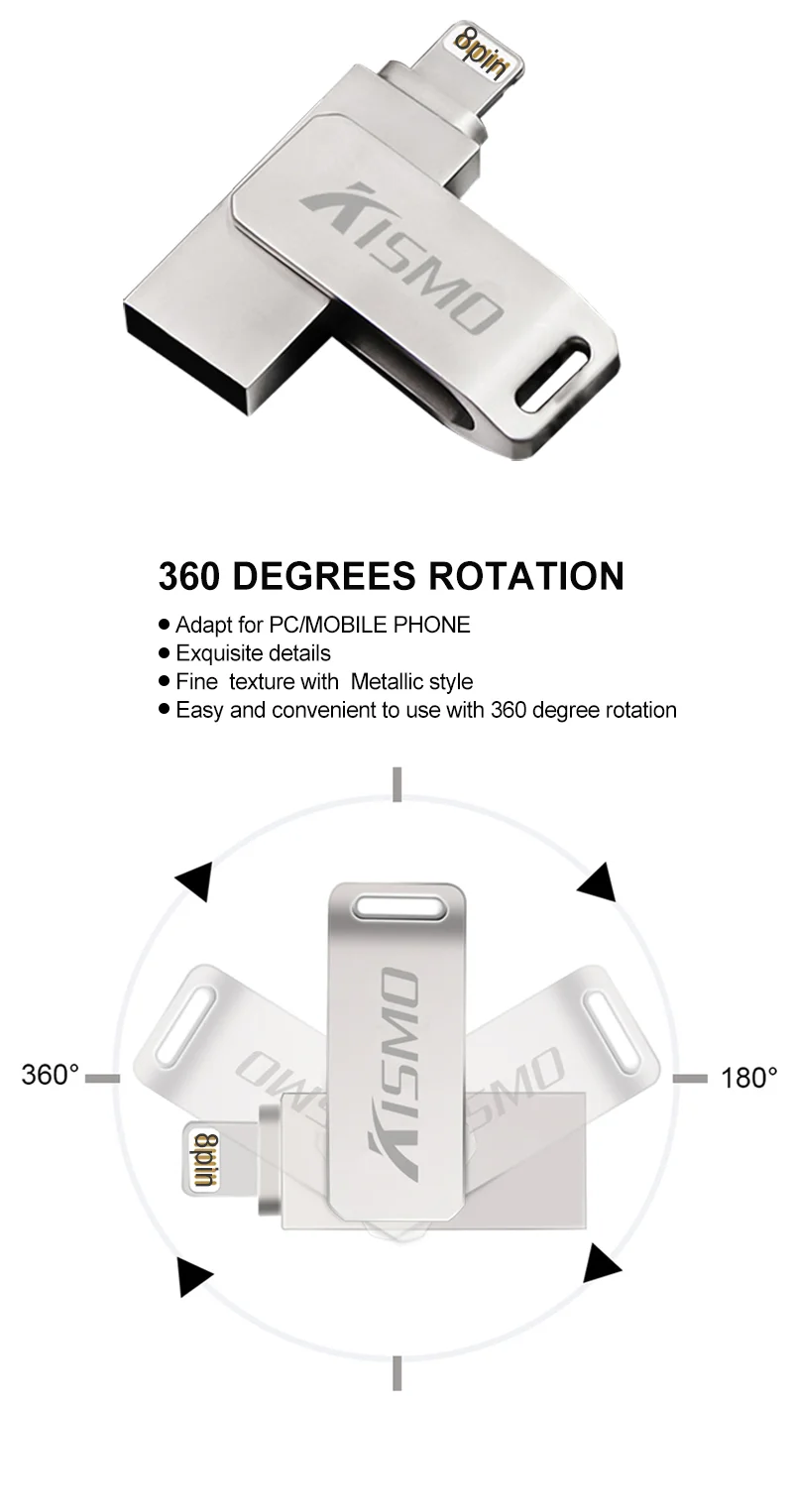 Kismo Metal USB Flash Drive Mini U Disk OTG Pen Drive For iphone 6 7 8 Plus 6S 5S 5C iPad Mini Air 2 - ANKUX.COM