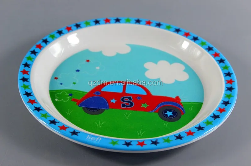 Cartoon Car Print Melamine Dinner Plate For Boy