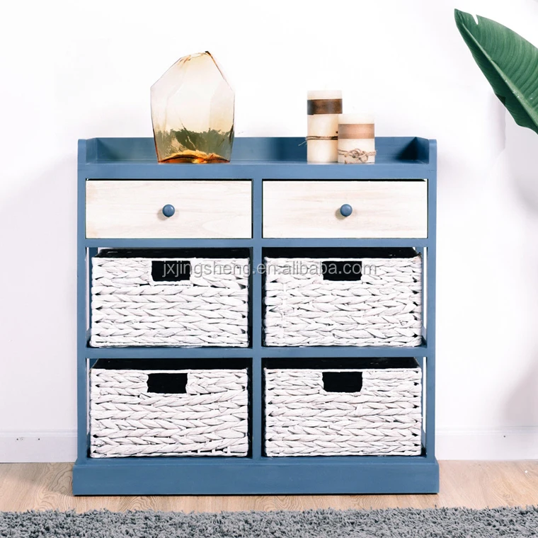 Cheap Blue And White Wicker Bathroom Furniture Multi Drawer