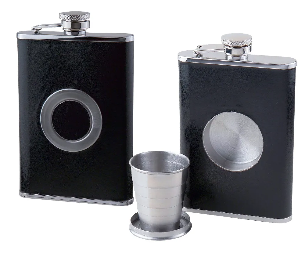 Shot Flask T Set With Stainless Steel 8 Oz Hip Flask Built In Collapsible 2 Oz Shot Glass