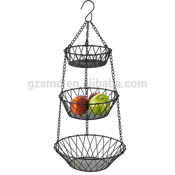 Whole Black Metal Wire 3 Tiers Hanging Fruit Basket 3 Tiers Metal Hanging Fruit Basket Ikea Png
