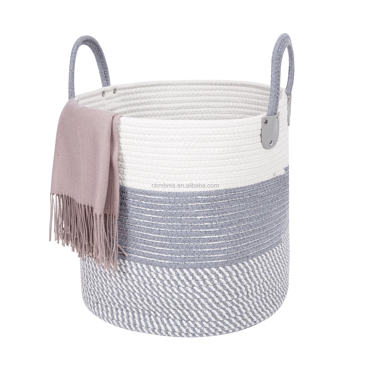 Qjmax Large Blanket Basket Rope Storage Basket Of White With Black Stitching Buy Rope Storage Basket