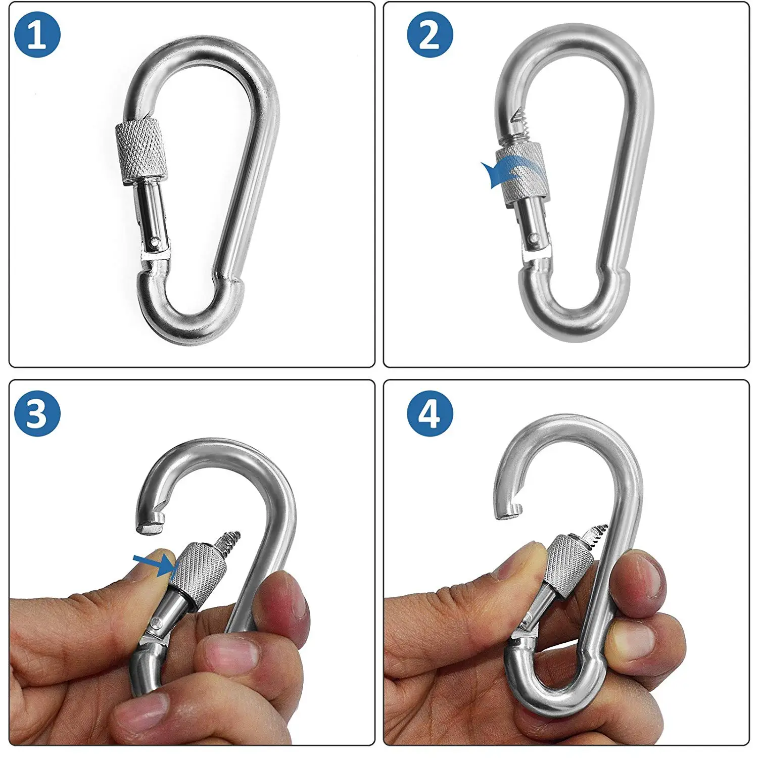 BT-245S Excellent Climbing Steel Carabiner Electric Galvanized Climbing 7mm With Screw Steel Spring Snap Hook Locking Carabiner