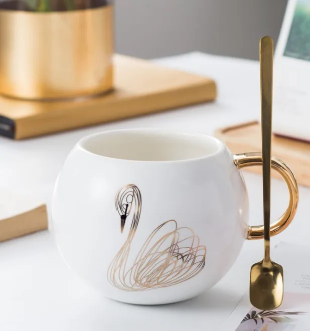 定制印刷陶瓷杯创意陶杯骨瓷咖啡杯定制标志带勺子 
