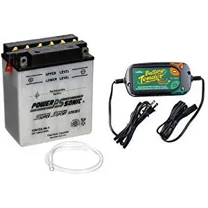 Power-Sonic 12N12A-4A-1 Conventional Powersport Battery and Battery Tender 022-0185G-dl-wh Black 12 Volt 1.25 Amp Plus Battery Charger/Maintainer Bundle
