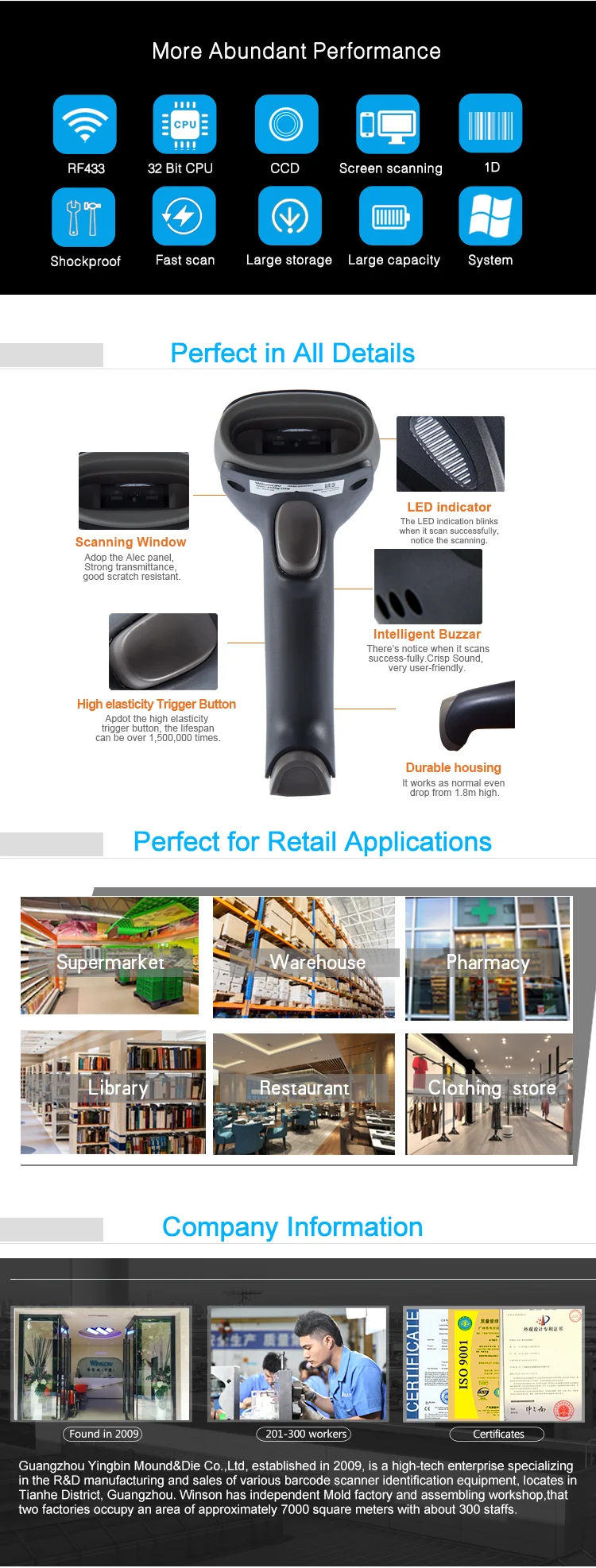 1D CCD Barcode Scanner Wired Barcode Scanner Cheap Factory Price China barcode scanner