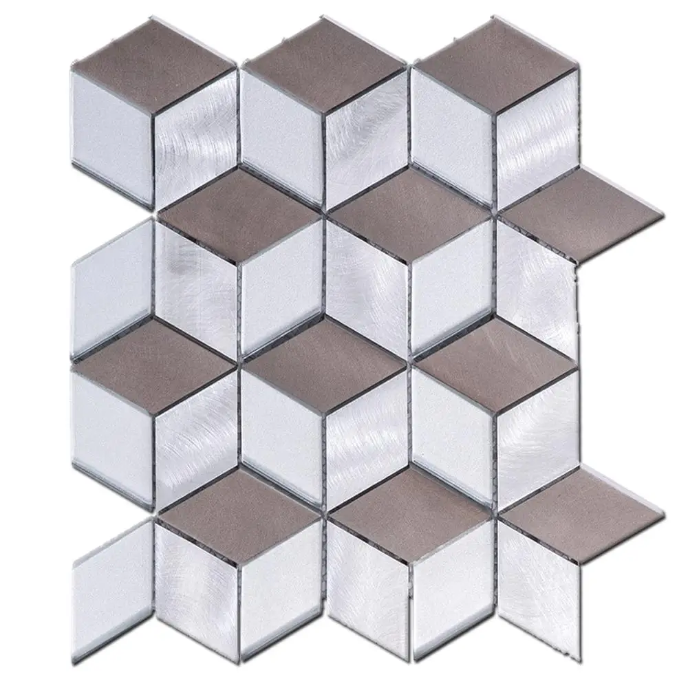 Long strip Metal Aluminum Mix Super white Glass 3D Mosaic Made in China