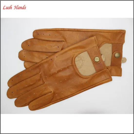 Buttons men fashion driving gloves with belt buckles