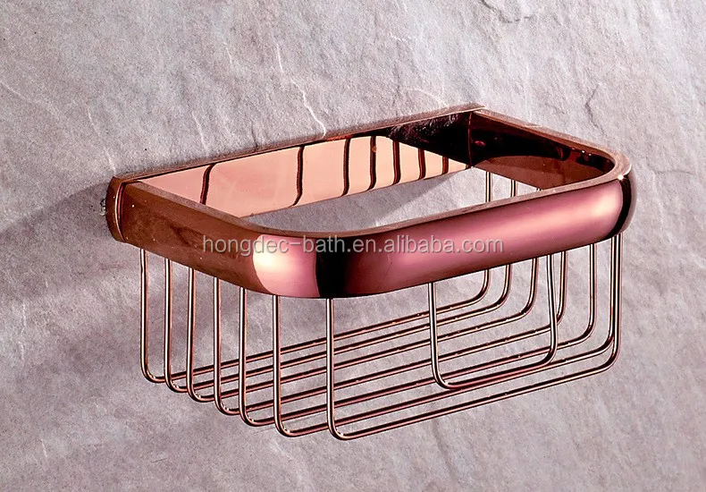 Premium Brass Rose Gold Mini Storage Basket Saving Space Wall Mounted