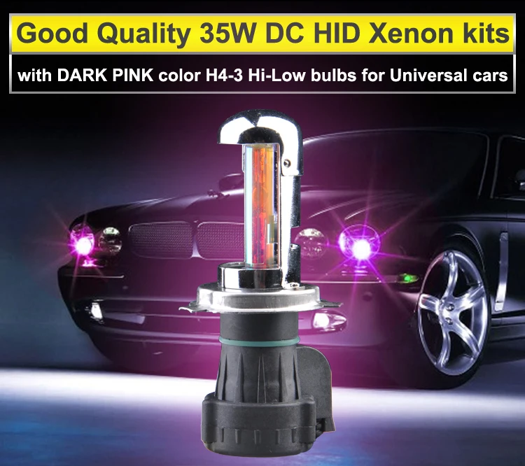 Slim Pink Color Led H4 12v 35w Ac Dc Hid Xenon Kit Ballast 6000k Hid