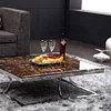 Wholesale Square Paper sticked Artificial Marble Top Center Coffee Table with Stainless Steel Base