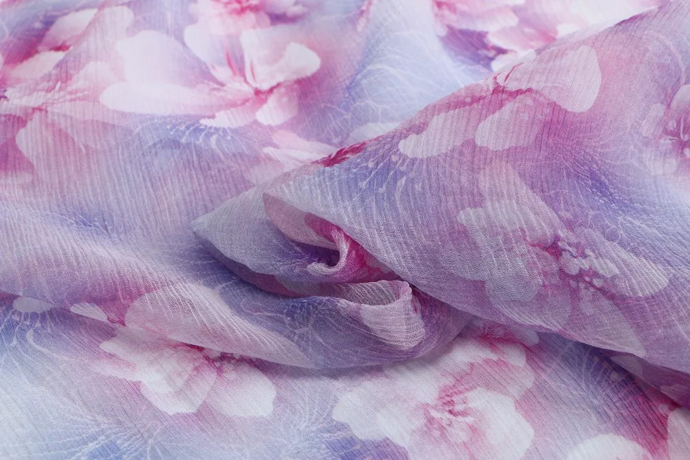 热卖丝绸纱丽面料数字印花皱纹雪纺乔其纱面料 2018年时钟设计