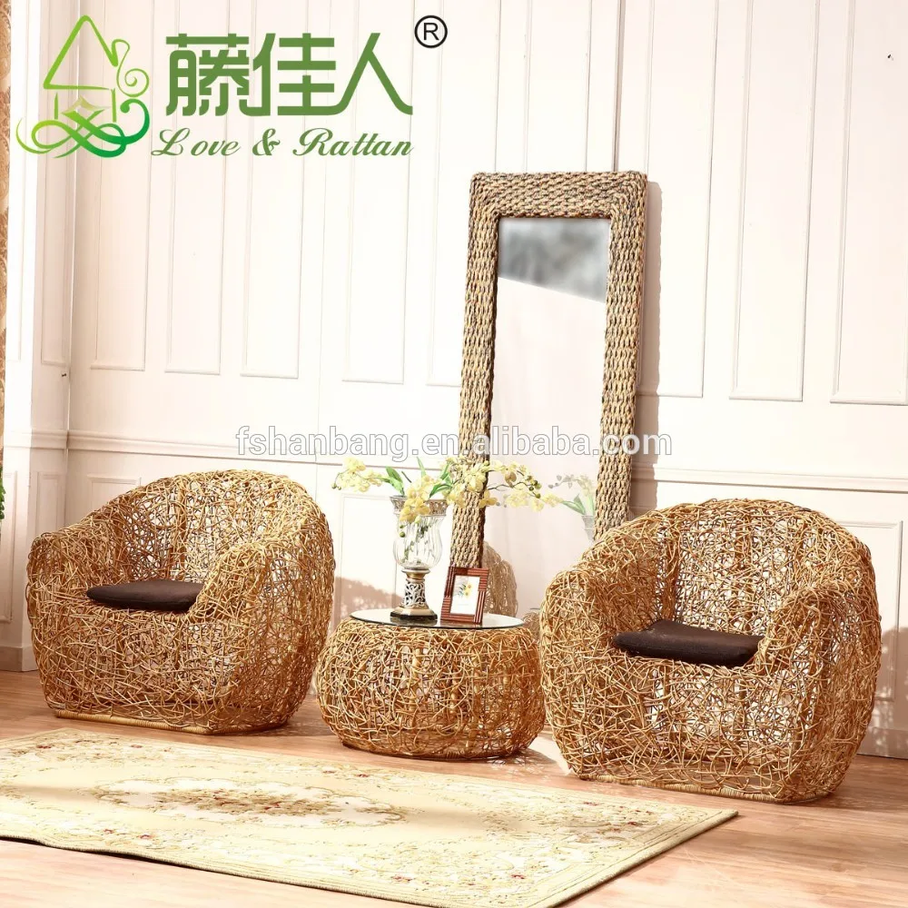 2 Seater Newest Round Coffe Table And Rattan Chair Furniture Set