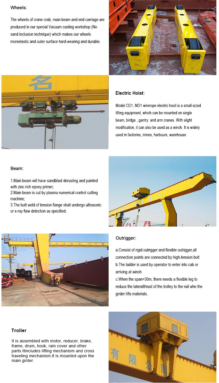 L type cabin control single beam electric hoist travelling mobile gantry crane 10t 20t 30t for sale