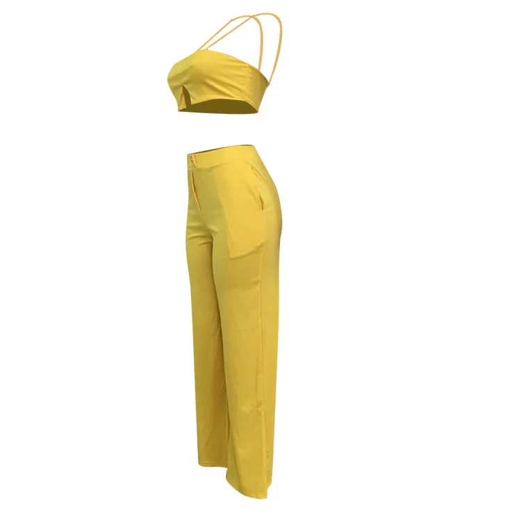 Sexy Two Piece Set Summer Outfits Club Wear Sleeveless Crop Top and Wide Leg Pant Suits for Women 2Pcs Tracksuits Matching Sets