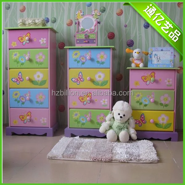 Wooden Hand Painted Boy Kids Room 4 Drawer Tallboy Chest Cabinet