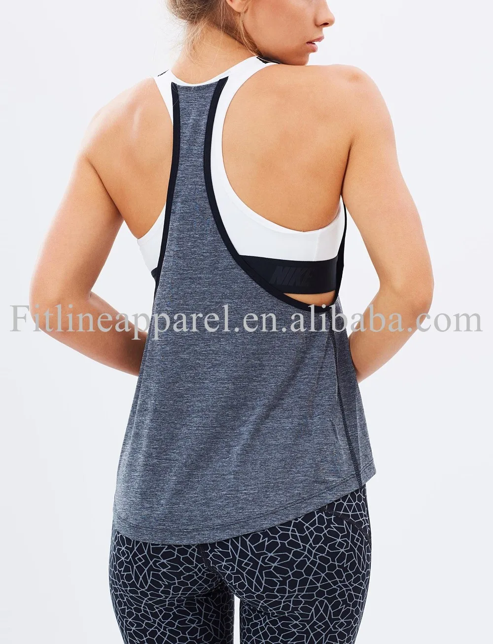 Dark Grey Womens Polyester Tank Top,Big Arm Hole Loose Fit Tank Top
