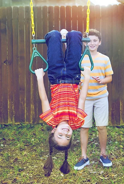 outdoor plastic trapeze bar kids swing with rings