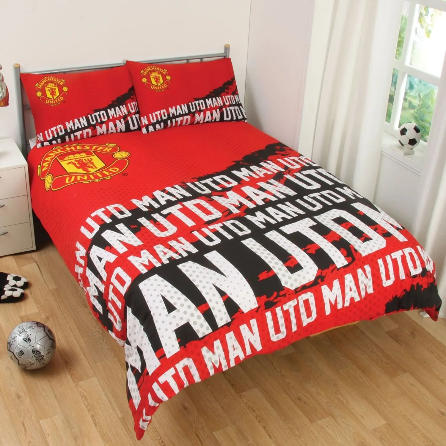 Manchester United Fc Patch Single Duvet Cover Set New Man Utd