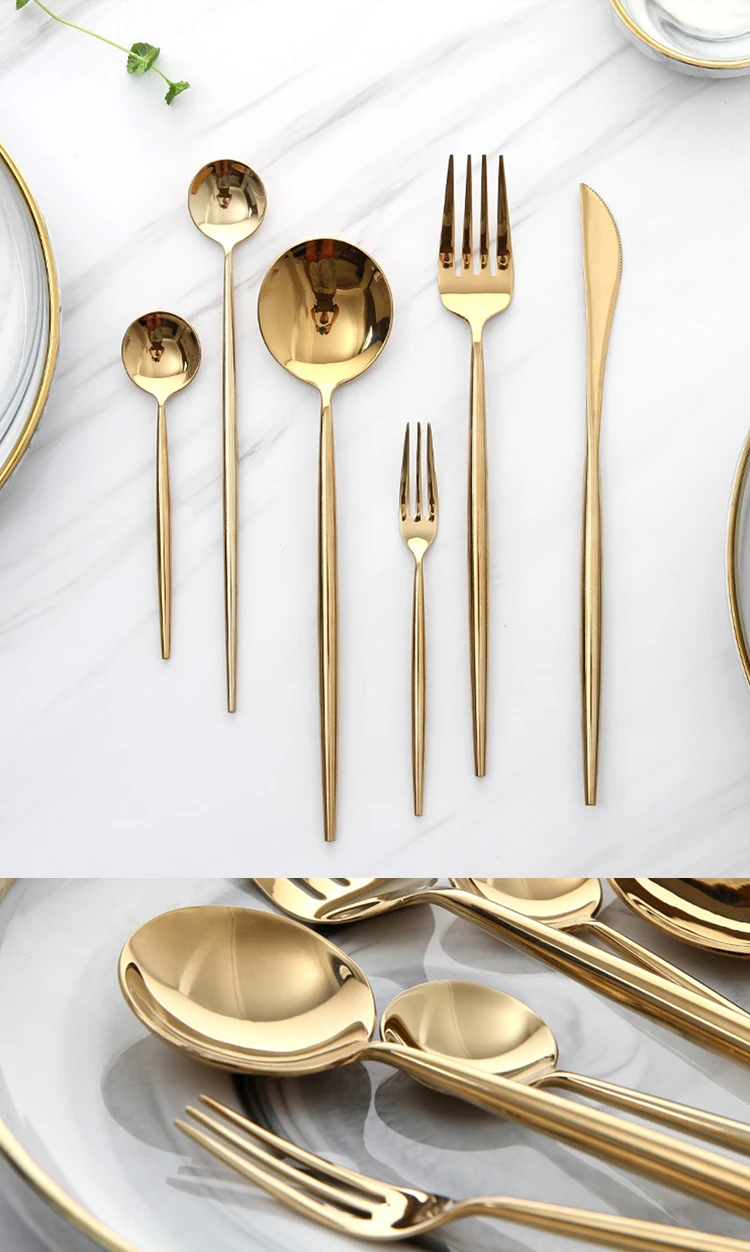 jc散装厨房用具玫瑰金餐具婴儿叉和勺子套装