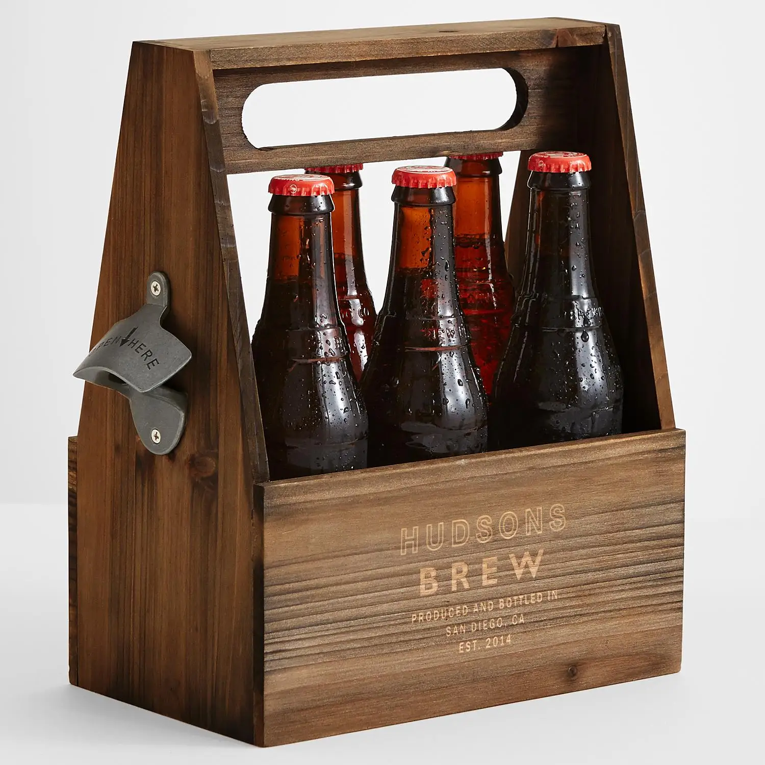 Home Rustic Wooden Beer Soda Caddy Bottle Carrier With Opener - Buy