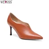 Latest Trend Ladies Footwear V Shape Pointed Toe High Heels Job Shoes Genuine Leather Slip On Pumps OEM Shoes